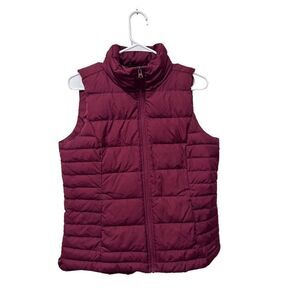 Land's End Maroon Puffer Full Zip Mock Neck Winter Puffer Holiday Vest size s